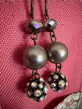 Gunmetal Dangle Earrings with Crystal Pave Drops